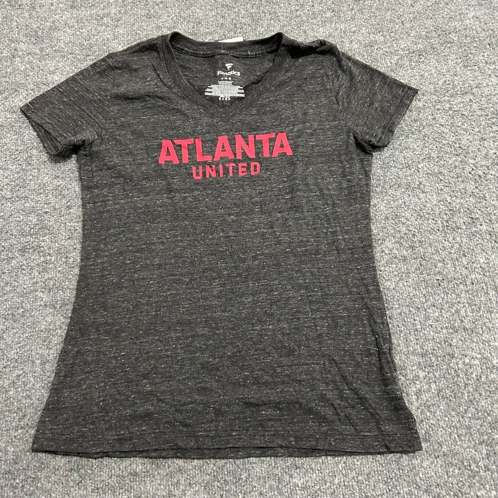 Fanatics T-Shirt Womens Size M Gray Atlanta United V-Neck Viscose Soccer Tee